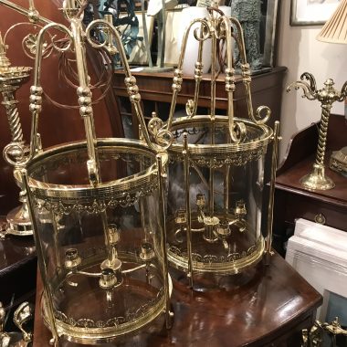 This is a great example of an English Brass and glass round-form hall lantern, very popular in the late 19th and early 20th century.